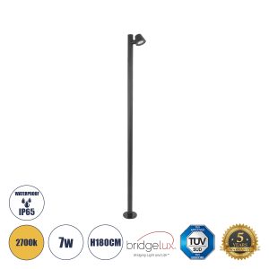 GARDENIA 60510 Φωτιστικό Κήπου – Πάρκου – Πλατείας – Κολωνάκι Αρχιτεκτονικού Φωτισμού Εξωτερικού Χώρου LED 7W 700lm 60° AC220-240V Αδιάβροχο IP65 – Σώμα Αλουμινίου & Tempered Glass – Μ15 x Π18 x Υ180cm – Θερμό Λευκό 2700K – Γκρι Ανθρακί – Bridgelux Ch