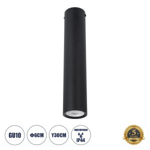 DUCT 61618 Επιφανειακό Στρόγγυλο Φωτιστικό Σποτ Αλουμινίου με Ντουί GU10 VDE Certified AC 220-240V IP44 Φ6 x Υ30cm – Μαύρο – 5 Years Warranty