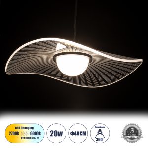 ACRYLICA 60974 Κρεμαστό Φωτιστικό Οροφής Design LED CCT 20W 2240lm 360° AC 220-240V – Εναλλαγή Φωτισμού μέσω Διακόπτη On/Off All In One Ψυχρό 6000k+Φυσικό 4500k+Θερμό 2700k Φ40cm – Μαύρο με Διάφανο Laser Designed Plexiglass – 3 Years Warranty
