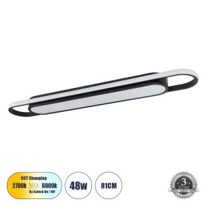 IGOR 61218 Φωτιστικό Οροφής Linear Design LED CCT 48W 5760lm 210° AC 220-240V – Εναλλαγή Φωτισμού μέσω Διακόπτη On/Off All In One Ψυχρό 6000k+Φυσικό 4500k+Θερμό 2700k Μ81 x Π13 x Υ4.5cm – Μαύρο – 3 Years Warranty