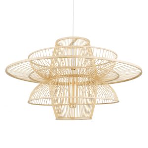 BALI 01758 Boho Κρεμαστό Φωτιστικό Πλέγμα Μονόφωτο 1 x E27 IP20 Μπεζ Ξύλο – Μ100 x Π100 x Υ60cm