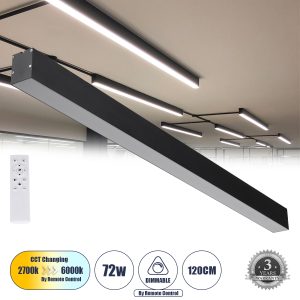 ORION 61030-S Γραμμικό Φωτιστικό Οροφής Linear LED CCT 72W 8600lm 120° AC 220-240V Μ120 x Π5.5 x Υ7cm – Εναλλαγή Φωτισμού μέσω Τηλεχειριστηρίου All In One Ψυχρό 6000k+Φυσικό 4500k+Θερμό 2700k Dimmable – Μαύρο – 3 Years Warranty
