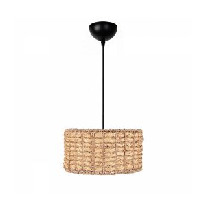POMEGRANDE 204-0157 Boho Κρεμαστό Φωτιστικό Kαπέλο Μονόφωτο 1 x E27 IP20 Μπεζ Rattan – Μ30 x Π30 x Υ16cm