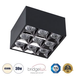 LUMINAR 60336 Downlight Σποτ LED 30W 4200lm 36° AC 220-240V IP20 Φυσικό Λευκό 4500K – Bridgelux COB Chip & TÜV SÜD Driver – Μαύρο Ματ – Μ12 x Π12 x Υ6.6cm – 5 Χρόνια Εγγύηση