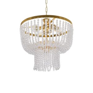 CRYSTAL 203-0028 Κλασικό Κρεμαστό Φωτιστικό Κρύσταλλα Τρίφωτο 3 x E27 IP20 Χρυσό Μέταλλο με Διάφανο Κρύσταλλο – Μ41 x Π41 x Υ40cm