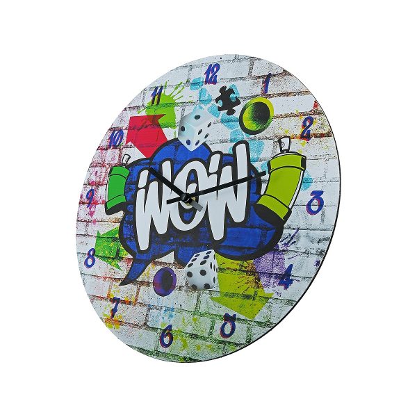 Ρολόι Τοίχου  'Wow' Με Γκράφιτι Πολύχρωμο MDF Φ33.8x2cm - Image 2