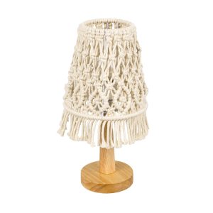 RWANDA 36210 Boho Επιτραπέζιο Φωτιστικό Πορτατίφ Μονόφωτο 1 x E27 IP20 Μπεζ Σχοινί με Καφέ Ξύλο – Μ15 x Π15 x Υ30cm