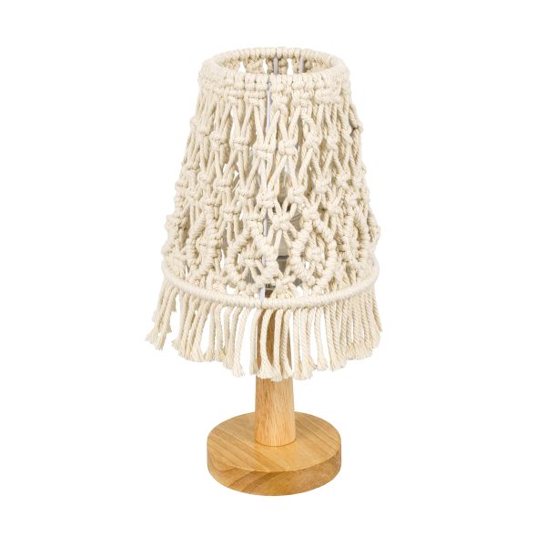 RWANDA 36210 Boho Επιτραπέζιο Φωτιστικό Πορτατίφ Μονόφωτο 1 x E27 IP20 Μπεζ Σχοινί με Καφέ Ξύλο - Μ15 x Π15 x Υ30cm