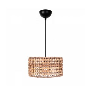 POMEGRANDE 204-0158 Boho Κρεμαστό Φωτιστικό Kαπέλο Μονόφωτο 1 x E27 IP20 Μπεζ Rattan με Καφέ Ξυλο – Μ30 x Π30 x Υ16cm