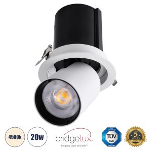 VIRGO-B 60310 Χωνευτό LED Spot Downlight TrimLess Φ13.5cm 20W 2600lm 36° AC 220-240V IP20 Φ13.5cm x Υ14cm – Στρόγγυλο – Λευκό με Μαύρο Κάτοπτρο – Φυσικό Λευκό 4500K – Bridgelux COB – 5 Years Warranty
