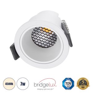 PLUTO-S 60248 Χωνευτό LED Spot Downlight TrimLess Φ6.4cm 7W 910lm 38° AC 220-240V IP20 Φ6.4 x Υ4.9cm – Στρόγγυλο – Λευκό & Anti-Glare HoneyComb – Φυσικό Λευκό 4500K – Bridgelux COB – 5 Years Warranty