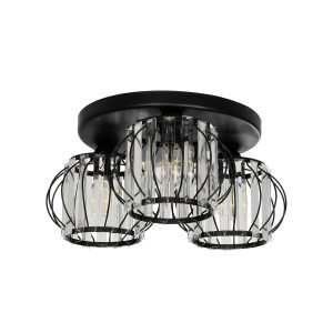ILLUME 201-0100 Vintage Φωτιστικό Οροφής Κρύσταλλα Τρίφωτο 3 x E27 IP20 Μαύρο & Χρυσό Μέταλλο με Διάφανο Κρύσταλλο – Μ50 x Π50 x Υ19cm