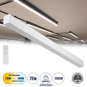 ORION 61031-S Γραμμικό Φωτιστικό Οροφής Linear LED CCT 72W 8600lm 120° AC 220-240V Μ120 x Π5.5 x Υ7cm – Εναλλαγή Φωτισμού μέσω Τηλεχειριστηρίου All In One Ψυχρό 6000k+Φυσικό 4500k+Θερμό 2700k Dimmable – Λευκό – 3 Years Warranty