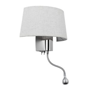 ELEGANT 01493 Μοντέρνο Επιτοίχιο Φωτιστικό Απλίκα με LED Βραχίονα Δίφωτο 1 x E27 IP20 Λευκό Ύφασμα με Ασημί Μέταλλο – Μ26.5 x Π15 x Υ43cm