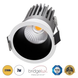 MICRO-B 60241 Χωνευτό LED Spot Downlight TrimLess Φ6cm 7W 875lm 38° AC 220-240V IP20 Φ6 x Υ7.8cm – Στρόγγυλο – Λευκό με Μαύρο Κάτοπτρο – Θερμό Λευκό 2700K – Bridgelux COB – 5 Years Warranty