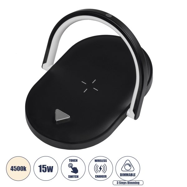 ECLIPSE 76558 Επιτραπέζιο Φωτιστικό Πορτατίφ LED 15W 1200lm 180° AC 220-240V IP20 Φυσικό Λευκό 4500K Dimmable Μαύρο Πλαστικό - Μ17 x Π13 x Υ10cm - 2 Xρόνια Εγγύηση