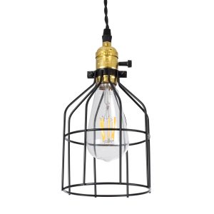 GALOT 01179 Vintage Κρεμαστό Φωτιστικό Πλέγμα Μονόφωτο 1 x E27 IP20 Μαύρο & Χρυσό Μέταλλο – Μ13.5 x Π13.5 x Y16cm