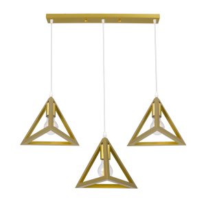 TRIANGLE 00625 Μοντέρνο Κρεμαστό Φωτιστικό Ράγα Τρίφωτο 3 x E27 IP20 Χρυσό Μέταλλο – Μ70 x Π22 x Y130cm