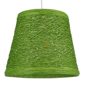 PLAYROOM 00864 Vintage Κρεμαστό Φωτιστικό Καμπάνα Μονόφωτο 1 x E27 IP20 Πράσινο Rattan – Μ32 x Π32 x Υ27cm