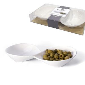 Μπολ Για Σνακς Διπλό Λευκό Κεραμικό 26×14.5x4cm