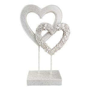 Ανάγλυφο Σταντ Καρδιά ‘Flower Heart’ Λουλουδένιο Σχέδιο Πολυρεζίνη Ασημί/Λευκό 6.5×14.5x24cm