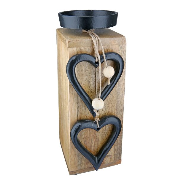 Κηροπήγιο 'Hangin Heart' Μοτίβο Καρδιά Ξύλο Εκρού 8x8x22cm - Image 2