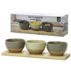 Σετ 3 Μπωλ Μπαμπού/Πορσελάνη Φ10x6cm 25cl Σε 3 Χρώματα