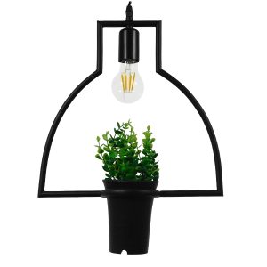 FLOWERPOT 10001209 Μοντέρνο Κρεμαστό Φωτιστικό Ανάρτηση Μονόφωτο 1 x E27 IP20 Μαύρο Μέταλλο με Πράσινο Πλαστικό – Μ34 x Π34 x Y34cm