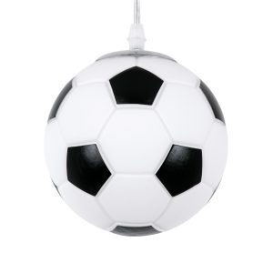 FOOTBALL 00643 Παιδικό Κρεμαστό Φωτιστικό Μπάλα Μονόφωτο 1 x E27 IP20 Λευκό & Μαύρο Γυαλί – Μ15 x Π15 x Y18cm
