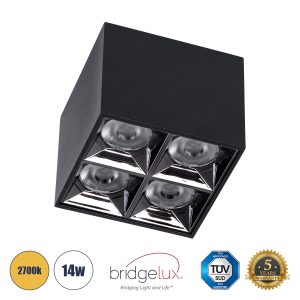 LUMINAR SUPERIOR 60333 Επιφανειακό LED Spot Downlight TrimLess 14W 1890lm 36° AC 220-240V IP20 Μ8.2 x Π8.2 x Υ6.6cm – Μαύρο με Κάτοπτρο Χρωμίου – Θερμό Λευκό 2700K – Bridgelux High Lumen Chip Gen2 – TÜV Certified Driver – 5 Years Warranty