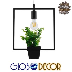 FLOWERPOT 10001211 Μοντέρνο Κρεμαστό Φωτιστικό Ανάρτηση Μονόφωτο 1 x E27 IP20 Μαύρο Μέταλλο με Πράσινο Πλαστικό – Μ30 x Π30 x Υ30cm