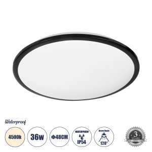 TUFFIN 60999 Πλαφονιέρα Οροφής LED 36W 3960lm 120° AC 220-240V Αδιάβροχη IP54 Φ48 x Υ6.5cm Φυσικό Λευκό 4500K – Μαύρο – Bridgelux Chips – 3 Years Warranty