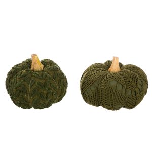 Διακοσμητικό Αντικείμενο Κολοκύθα ‘Pumpkin’ Ύφασμα/Ξύλο Πράσινο 2Τμχ 12x16cm