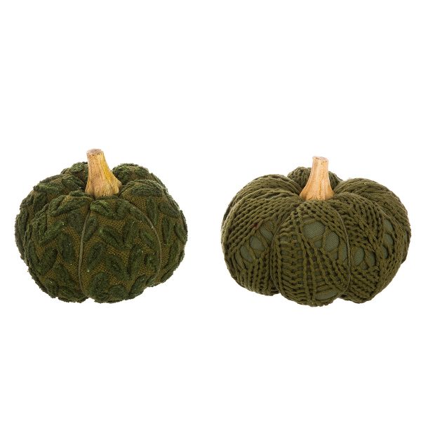 Διακοσμητικό Αντικείμενο Κολοκύθα 'Pumpkin' Ύφασμα/Ξύλο Πράσινο 2Τμχ 12x16cm - Image 2