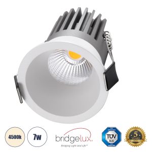 MICRO-B 60242 Χωνευτό LED Spot Downlight TrimLess Φ6cm 7W 910lm 38° AC 220-240V IP20 Φ6 x Υ7.8cm – Στρόγγυλο – Λευκό – Φυσικό Λευκό 4500K – Bridgelux COB – 5 Years Warranty