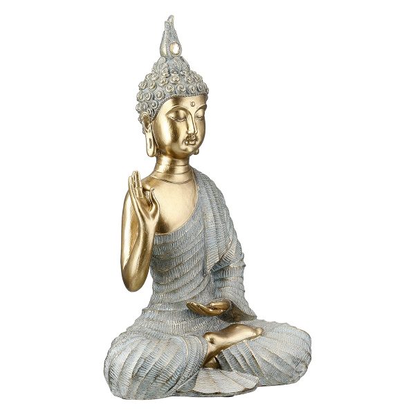 Φιγούρα Buddha Συνθετική Ρητίνη Γκρι Χρυσό Χρώμα 16X8X25Cm 16X8X25Cm - Image 5