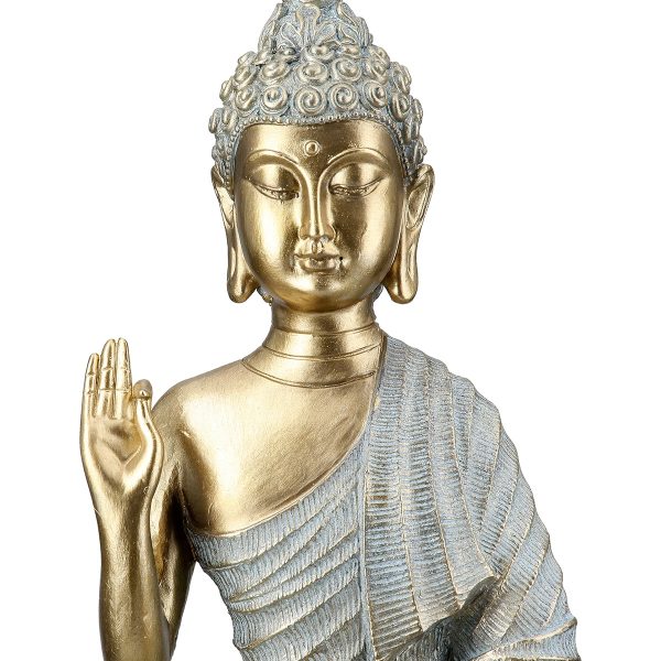 Φιγούρα Buddha Συνθετική Ρητίνη Γκρι Χρυσό Χρώμα 16X8X25Cm 16X8X25Cm - Image 4