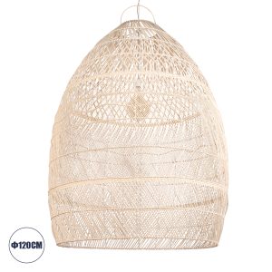MALIBU 01813 Boho Κρεμαστό Φωτιστικό Καμπάνα Μονόφωτο 1 x E27 IP20 Μπεζ Ξύλο – Μ120 x Π120 x Υ156cm