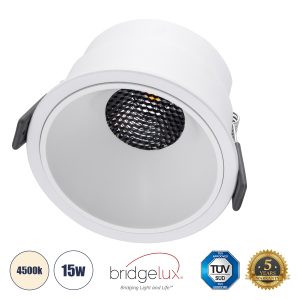 PLUTO-B 60260 Χωνευτό LED Spot Downlight TrimLess Φ10.4cm 15W 1950lm 38° AC 220-240V IP20 Φ10.4 x Υ6.5cm – Στρόγγυλο – Λευκό & Anti-Glare HoneyComb – Φυσικό Λευκό 4500K – Bridgelux COB – 5 Years Warranty