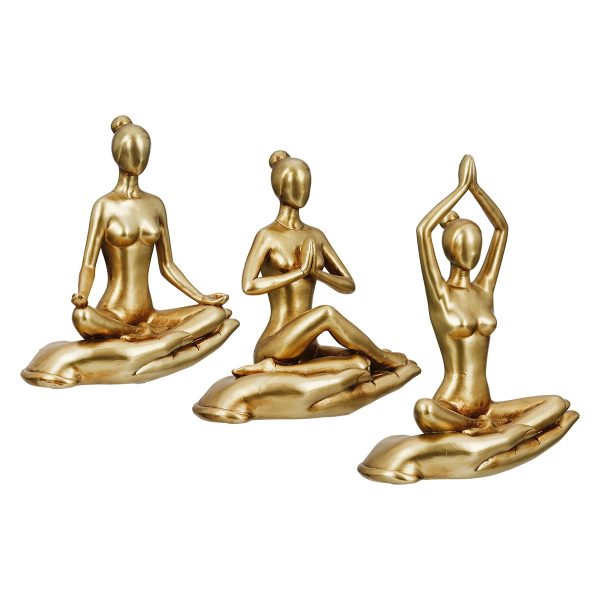 Figure Yoga Motif Συνθετική Ρητίνη Χρυσού Χρυσού Ποικιλία 3 φορές 16X8X21Cm 16X8X21Cm - Image 2