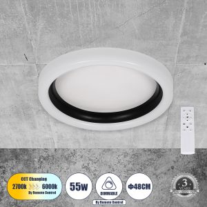 ARIANA 61034 Πλαφονιέρα Οροφής Κύκλος LED CCT 55W 6376lm 120° AC 220-240V – Εναλλαγή Φωτισμού μέσω Τηλεχειριστηρίου All In One Ψυχρό Λευκό 6000k+Φυσικό Λευκό 4500k+Θερμό Λευκό 2700k Dimmable Φ48cm – Μαύρο – 3 Years Warranty