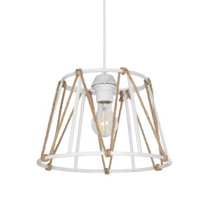 JUTE 203-0091 Μοντέρνο Κρεμαστό Φωτιστικό Σχοινί Μονόφωτο 1 x E27 IP20 Λευκό Πλαστικό με Μπεζ Σχοινί – Μ30 x Π30 x Υ23cm