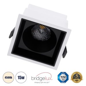 PLUTO-B 60276 Χωνευτό LED Spot Downlight TrimLess Μ10.4xΠ10.4cm 15W 1950lm 38° AC 220-240V IP20 Μ10.4 x Π10.4 x Υ6.5cm – Τετράγωνο – Λευκό με Μαύρο Κάτοπτρο & Anti-Glare HoneyComb – Φυσικό Λευκό 4500K – Bridgelux COB – 5 Years Warranty