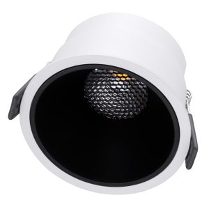 PLUTO-B 60258 Χωνευτό LED Spot Downlight TrimLess Φ10.4cm 15W 1950lm 38° AC 220-240V IP20 Φ10.4 x Υ6.5cm – Στρόγγυλο – Λευκό με Μαύρο Κάτοπτρο & Anti-Glare HoneyComb – Φυσικό Λευκό 4500K – Bridgelux COB – 5 Years Warranty