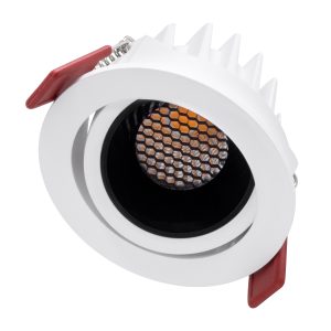 LEO-R 60283 Χωνευτό LED Spot Downlight TrimLess Φ8.5cm 10W 1250lm 38° AC 220-240V IP20 Φ8.5 x Υ6.6cm – Στρόγγυλο – Κινούμενο – Λευκό με Μαύρο Κάτοπτρο & Anti-Glare HoneyComb – Θερμό Λευκό 2700K – Bridgelux COB – 5 Years Warranty