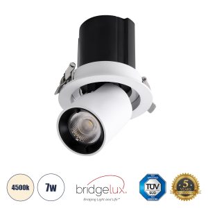VIRGO-S 60302 Χωνευτό LED Spot Downlight TrimLess Φ9cm 7W 910lm 36° AC 220-240V IP20 Φ9cm x Υ9cm – Στρόγγυλο – Λευκό με Μαύρο Κάτοπτρο – Φυσικό Λευκό 4500K – Bridgelux COB – 5 Years Warranty
