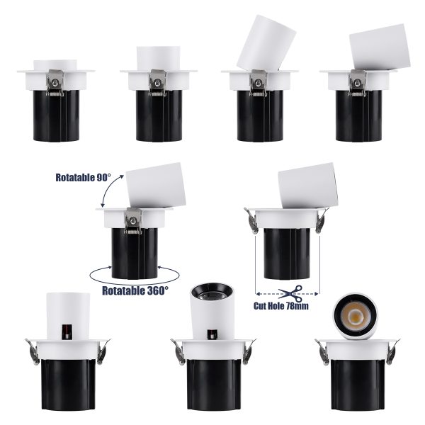 VIRGO-S 60302 Χωνευτό LED Spot Downlight TrimLess Φ9cm 7W 910lm 36° AC 220-240V IP20 Φ9cm x Υ9cm - Στρόγγυλο - Λευκό με Μαύρο Κάτοπτρο - Φυσικό Λευκό 4500K - Bridgelux COB - 5 Years Warranty - Image 3