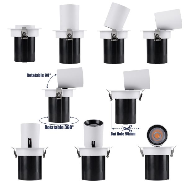 VIRGO-M 60307 Χωνευτό LED Spot Downlight TrimLess Φ11cm 12W 1500lm 36° AC 220-240V IP20 Φ11cm x Υ11.5cm - Στρόγγυλο - Λευκό με Μαύρο Κάτοπτρο - Θερμό Λευκό 2700K - Bridgelux COB - 5 Years Warranty - Image 3