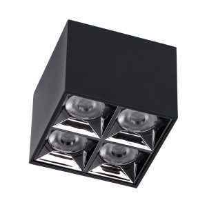 LUMINAR SUPERIOR 60332 Επιφανειακό LED Spot Downlight TrimLess 14W 1960lm 36° AC 220-240V IP20 Μ8.2 x Π8.2 x Υ6.6cm – Μαύρο με Κάτοπτρο Χρωμίου – Φυσικό Λευκό 4500K – Bridgelux High Lumen Chip Gen2 – TÜV Certified Driver – 5 Years Warranty