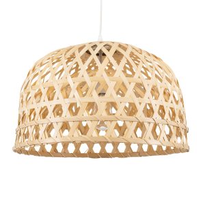 MANGEA 00716 Boho Κρεμαστό Φωτιστικό Πλέγμα Μονόφωτο 1 x E27 IP20 Μπέζ Ξύλο – Μ50 x Π50 x Υ34cm